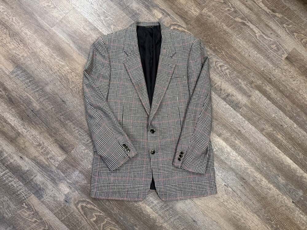 Vintage Hanks Clothes Mens Brown/Black 100% Wool Blazer Sport Coat Jacket Sz M